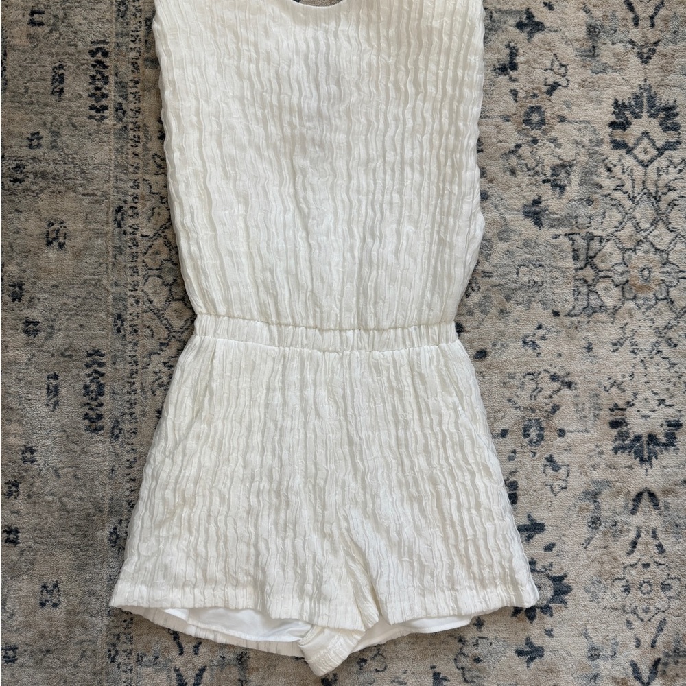Amanda Uprichard Cream Textured Romper